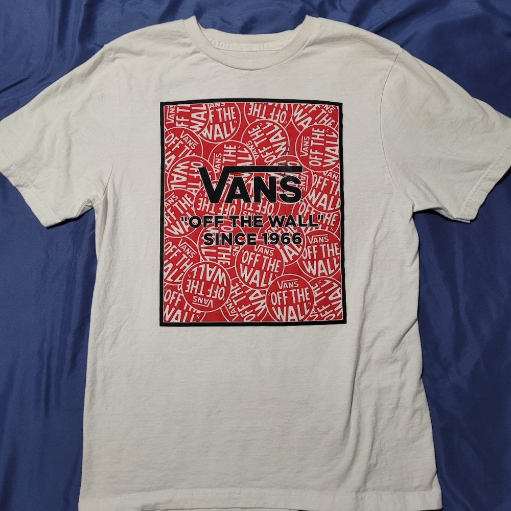 Mens' T-Shirt Size Large  VANS Short Sleeve Forever Boxed White/Red NWT